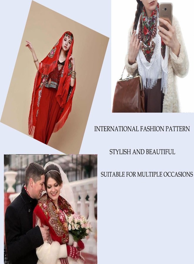 LOVNBHELP Russian Style Muffler Scarf Women's Traditional Wrap Tassel Shawl Fringes Neck Head Retro Scarf Floral Poncho Printing Shawl/Black - Image 2
